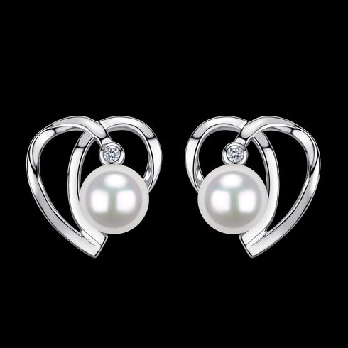 6-7mm White Akoya Pearl Heart Shaped Earrings